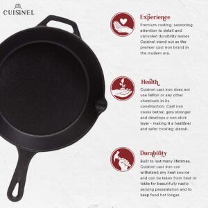 Cuisinel Cast Iron Skillets Set - 4-Piece Chef Pans Kit - 6" + 8" + 10" + 12"-Inch + 4 Silicone Grip Handle Holders - Pre-Seasoned Oven Cookware - Use Indoor/Outdoor, Grill, Stovetop, BBQ, Firepit