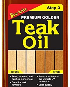 STAR BRITE Premium Golden Teak Oil - Ultimate Sealer, Preserver & Finish for Outdoor Teak & Fine Woods - Ideal for Boats, Furniture, Shower Stools - 32 OZ (085132)