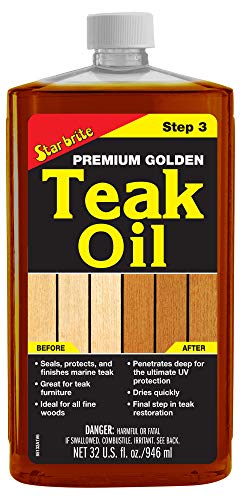 STAR BRITE Premium Golden Teak Oil - Ultimate Sealer, Preserver & Finish for Outdoor Teak & Fine Woods - Ideal for Boats, Furniture, Shower Stools - 32 OZ (085132)