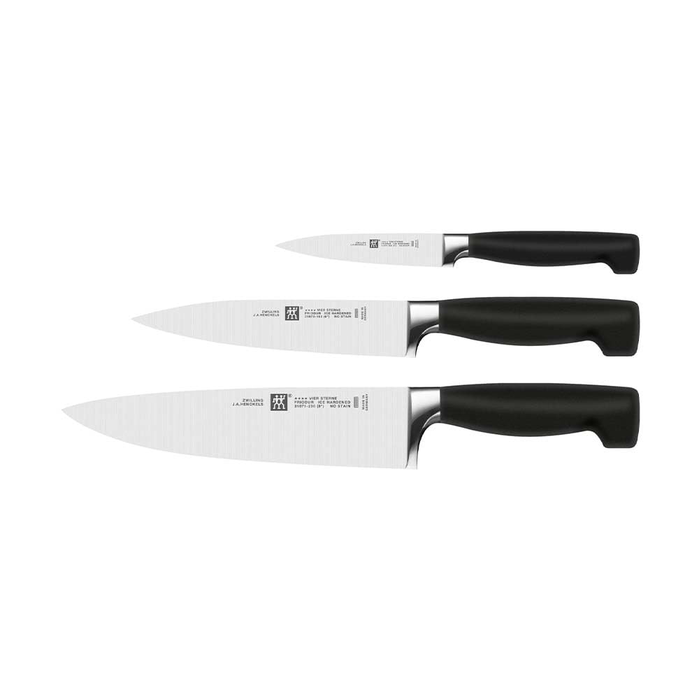 HENCKELS Four Stars Knife Set, 3 Piece 10cm, 16cm, 20cm, Black/Stainless Steel