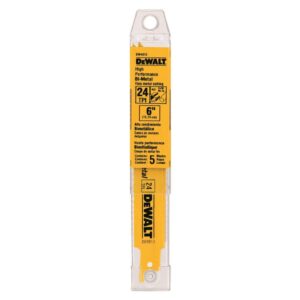 DEWALT Reciprocating Saw Blades, Straight Back, Bi-Metal, 6-Inch 24 TPI, 5-Pack (DW4813)