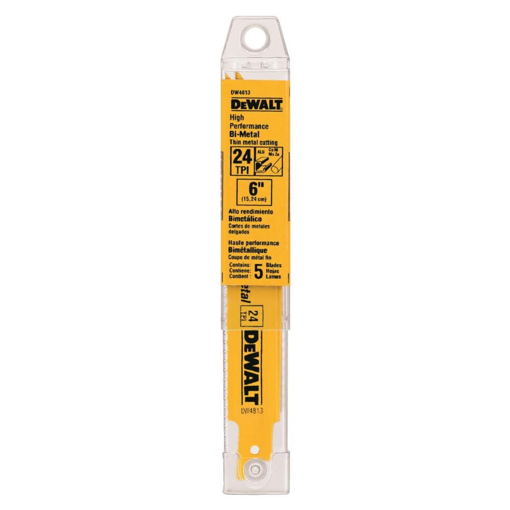 DEWALT Reciprocating Saw Blades, Straight Back, Bi-Metal, 6-Inch 24 TPI, 5-Pack (DW4813)