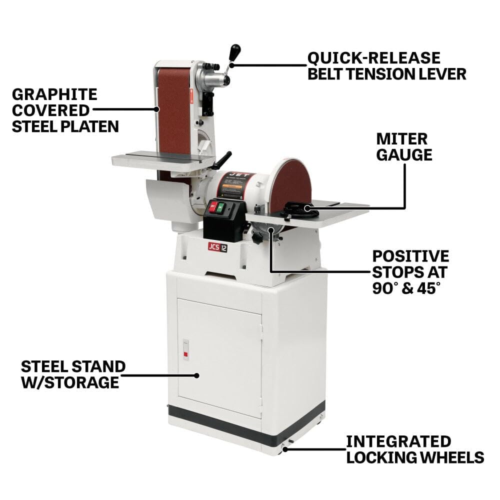 JET 6" x 48" Belt and 12" Disc Sander with Closed Stand, 1-1/2 HP, 115/230V 1Ph (Model JSG-6CS)