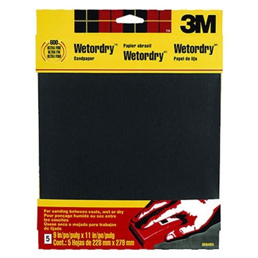 3M Wetordry Sandpaper, 5 Sheets, 9 in x 11 in, 320 Grit, Extra Fine, Use for Wet and Dry Sanding, For Sanding Between Coats of Varnish, Lacquer, Paint & Other Finishes, Waterproof Paper (9086DC-NA)