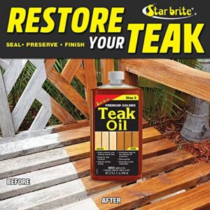 STAR BRITE Premium Golden Teak Oil - Ultimate Sealer, Preserver & Finish for Outdoor Teak & Fine Woods - Ideal for Boats, Furniture, Shower Stools - 32 OZ (085132)