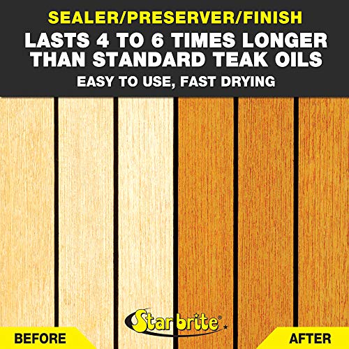 STAR BRITE Premium Golden Teak Oil - Ultimate Sealer, Preserver & Finish for Outdoor Teak & Fine Woods - Ideal for Boats, Furniture, Shower Stools - 32 OZ (085132)