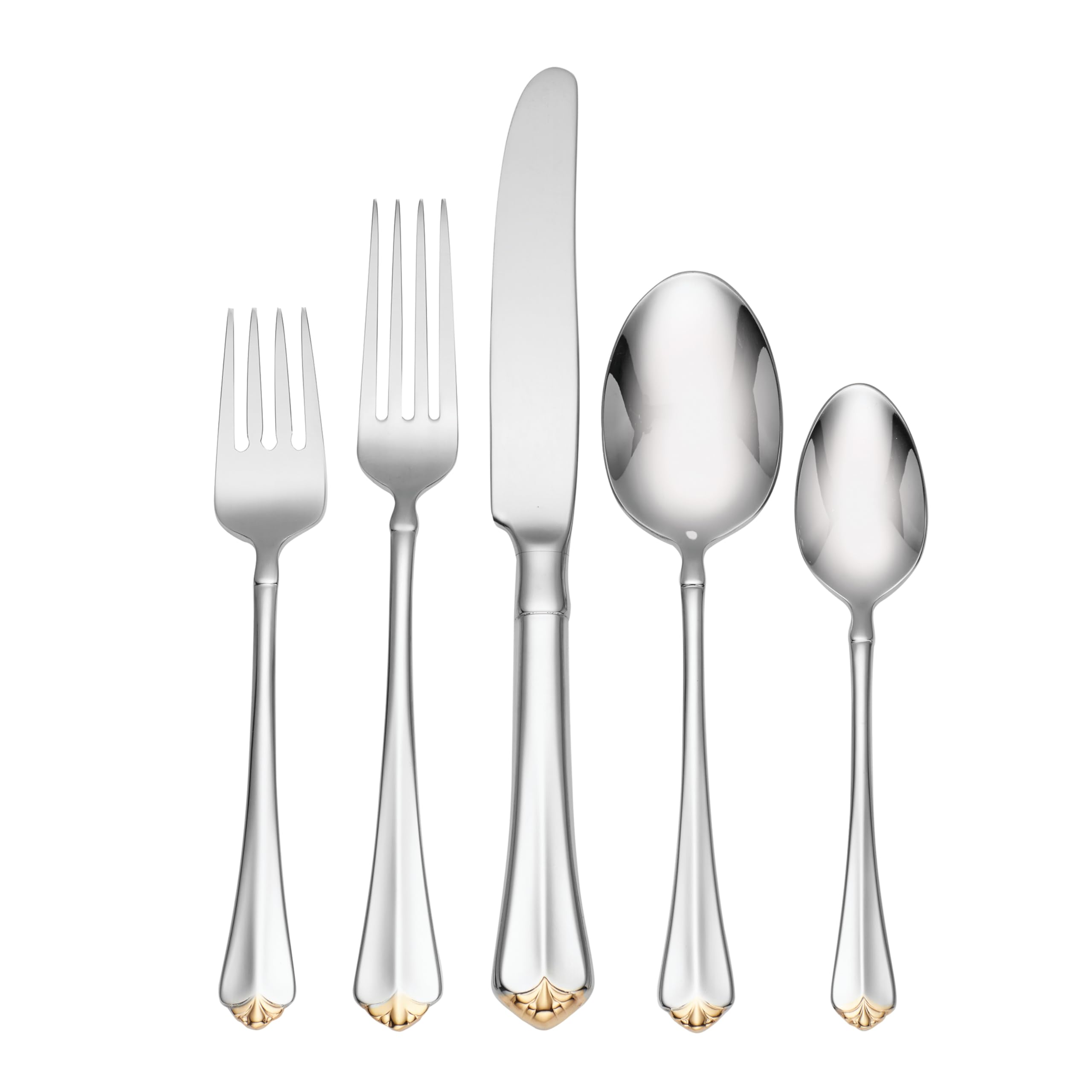 Oneida Golden Juilliard 5 Piece Fine Flatware Set, 18/10 Stainless, Service for 1,Silver