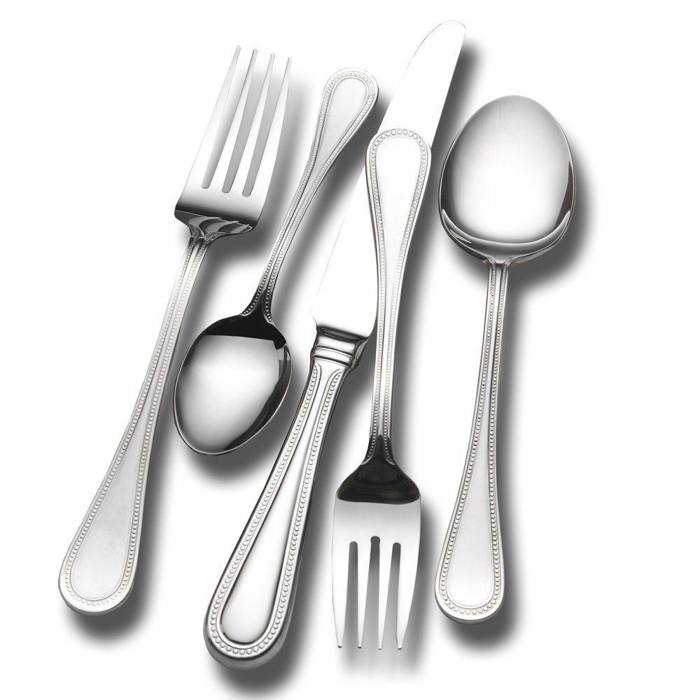 Wallace Continental Bead Silverware, 18/10 Stainless Steel Cutlery 12, Includes 5 Serving Utencils, 65 Piece Set, Silver