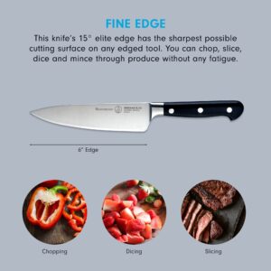 Messermeister Meridian Elite 6” Traditional Chef’s Knife - Fine German Steel Alloy Blade - Rust Resistant & Easy to Maintain