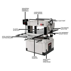 JET 20-Inch Planer, 4 HSS Knives, 3 HP, 230V 1Ph (Model JWP-208-1)