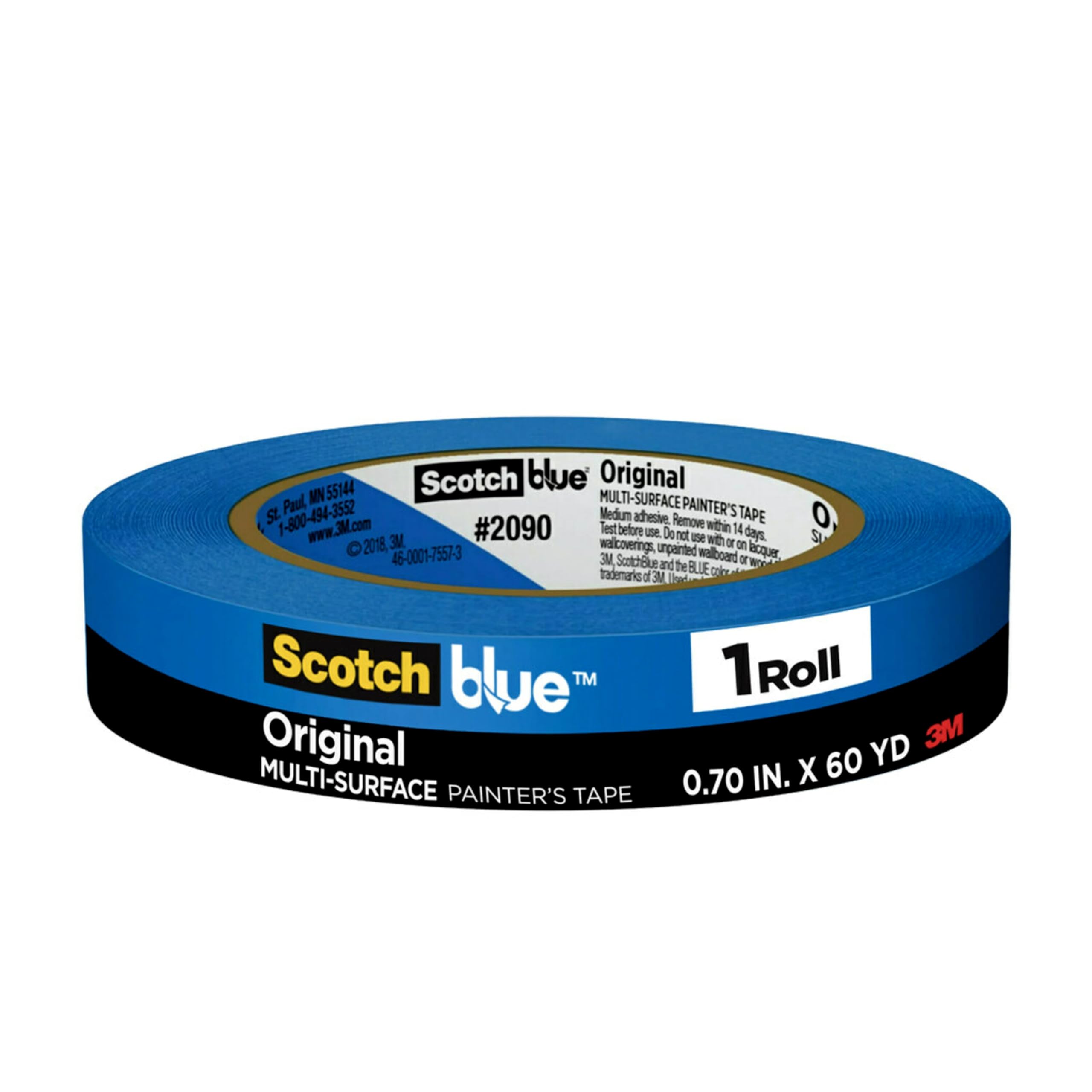 ScotchBlue Original Multi-Surface Painter's Tape, 0.70 Inches x 60 Yards, 1 Roll, Blue, Paint Tape Protects Surfaces and Removes Easily, Multi-Surface Painting Tape for Indoor and Outdoor Use