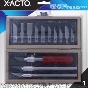 X-ACTO Basic Knife Set | Set Contains 3 Precision Knives, 10 Precision Knife Blades, Wooden Chest for Storage (14 Count)