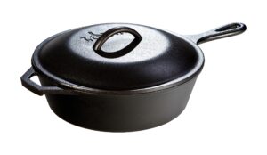 lodge l8cfkplt cast iron covered chicken fryer, pre-seasoned, 3-quart, black