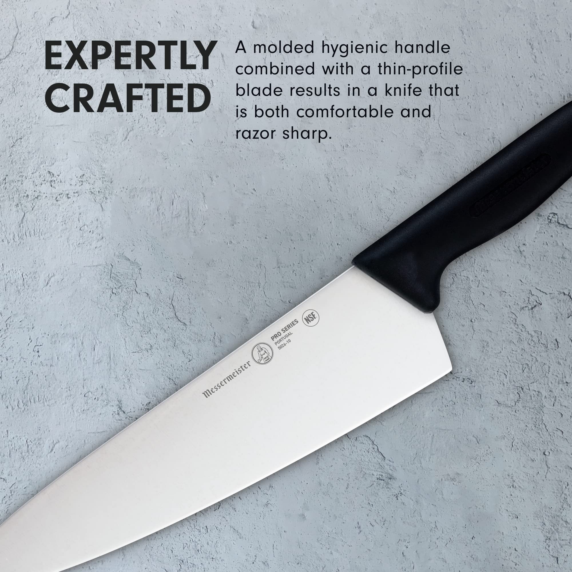 Messermeister Pro Series 10” Wide-Blade Chef’s Knife - German X50 Stainless Steel & NSF-Approved PolyFibre Handle - 15-Degree Edge, Rust Resistant & Easy to Maintain - Made in Portugal