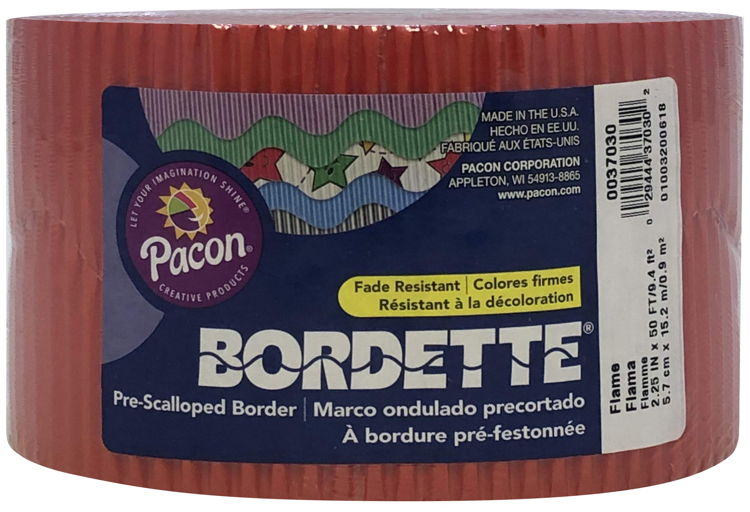 Pacon Bordette Decorative Border, 2.25" X 50 Ft Roll, Flame Red