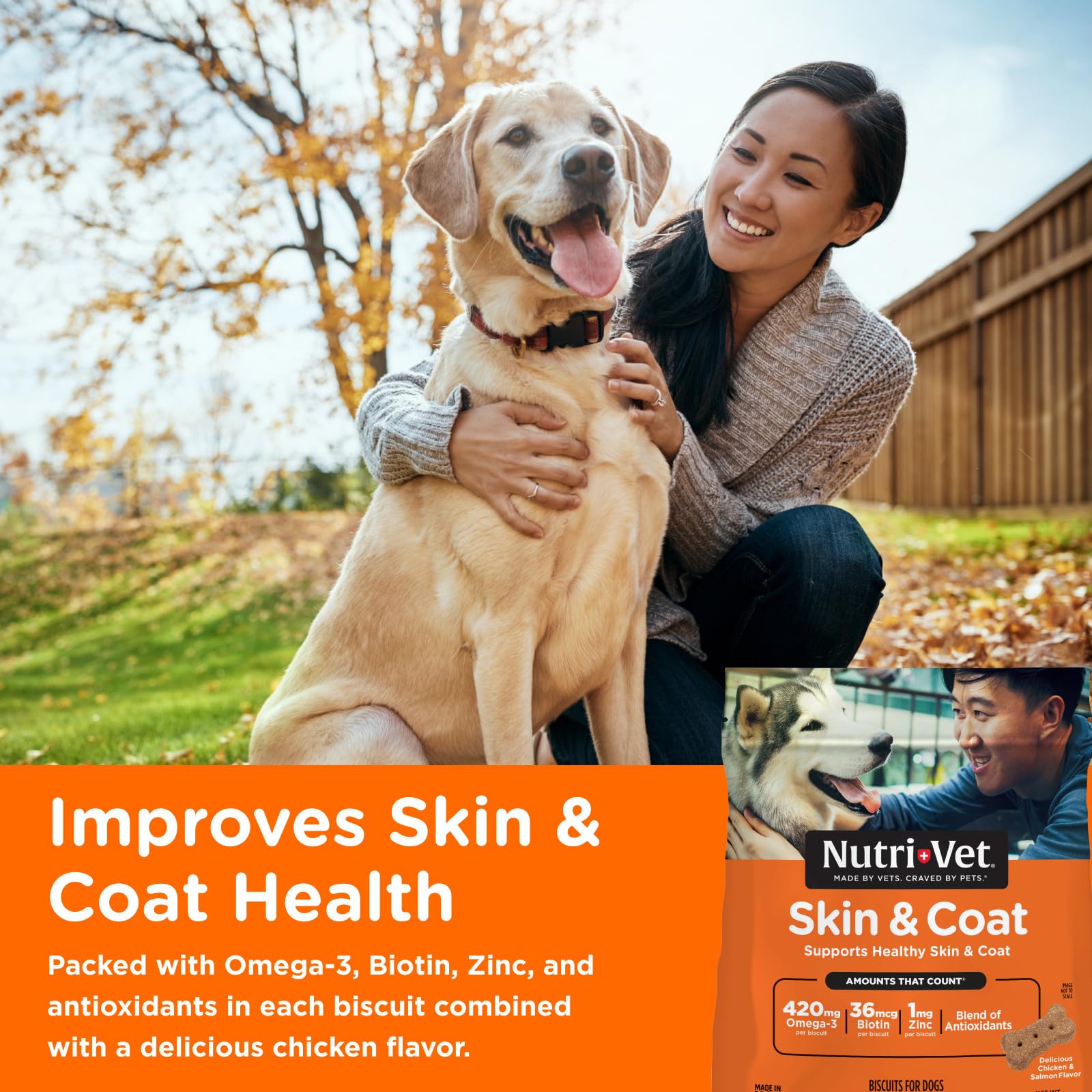 Nutri-Vet Skin & Coat Biscuits for Dogs - Tasty Dog Treat & Dog Skin and Coat Supplement - Small Sized Biscuit - Omega-3 and Biotin Dog Treat - 16 oz