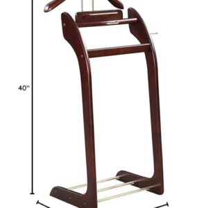 Proman Products Windsor Suit Valet Stand VL16001 with Top Tray, Contour Hanger, Trouser Bar, Tie & Belt Hooks and Shoe Rack, 17" W x 14" D x 40" H, Dark Walnut