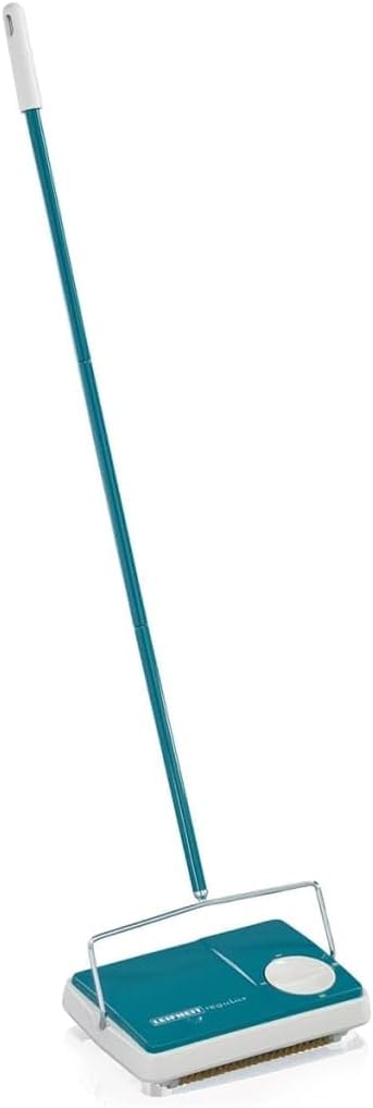 Leifheit Floor Sweeper, Carpet Sweeper,Carpet Sweeper Regulas, Turquoise, with Height Adjustment; 3 Sweeping Brushes; Sweeping Width 22 cm