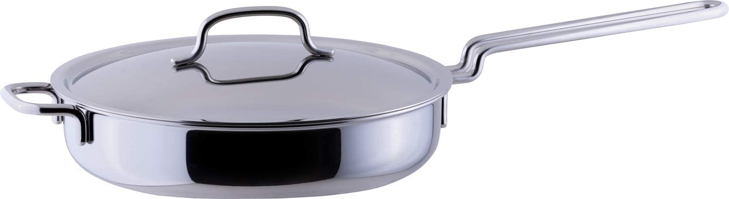 Miyazaki Seisakusho GEO-25ST Geo Saute Pan, 9.8 inches (25 cm), Made in Japan, Compatible with All Heat Sources, 7-Layer Construction, Silver