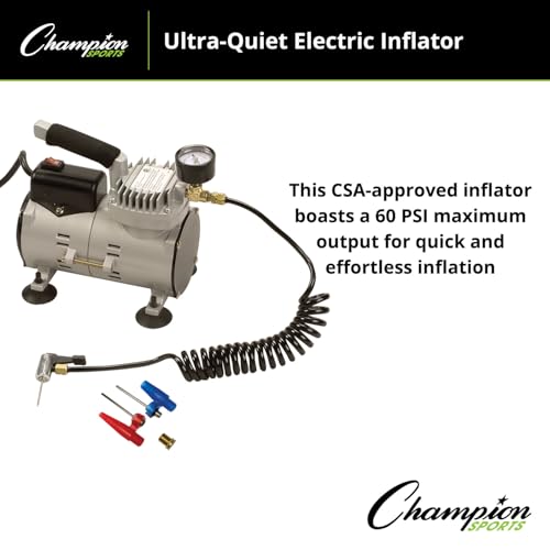 Champion Sports Ultra-Quiet Air Compressor Inflator Black, 110 VOLT - 1/8 HORSE-POWER