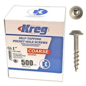 Kreg SML-C1-500 Zinc Pocket Screws, 1 Inch #8 Coarse Thread, Maxi-Loc Head (500 Count)