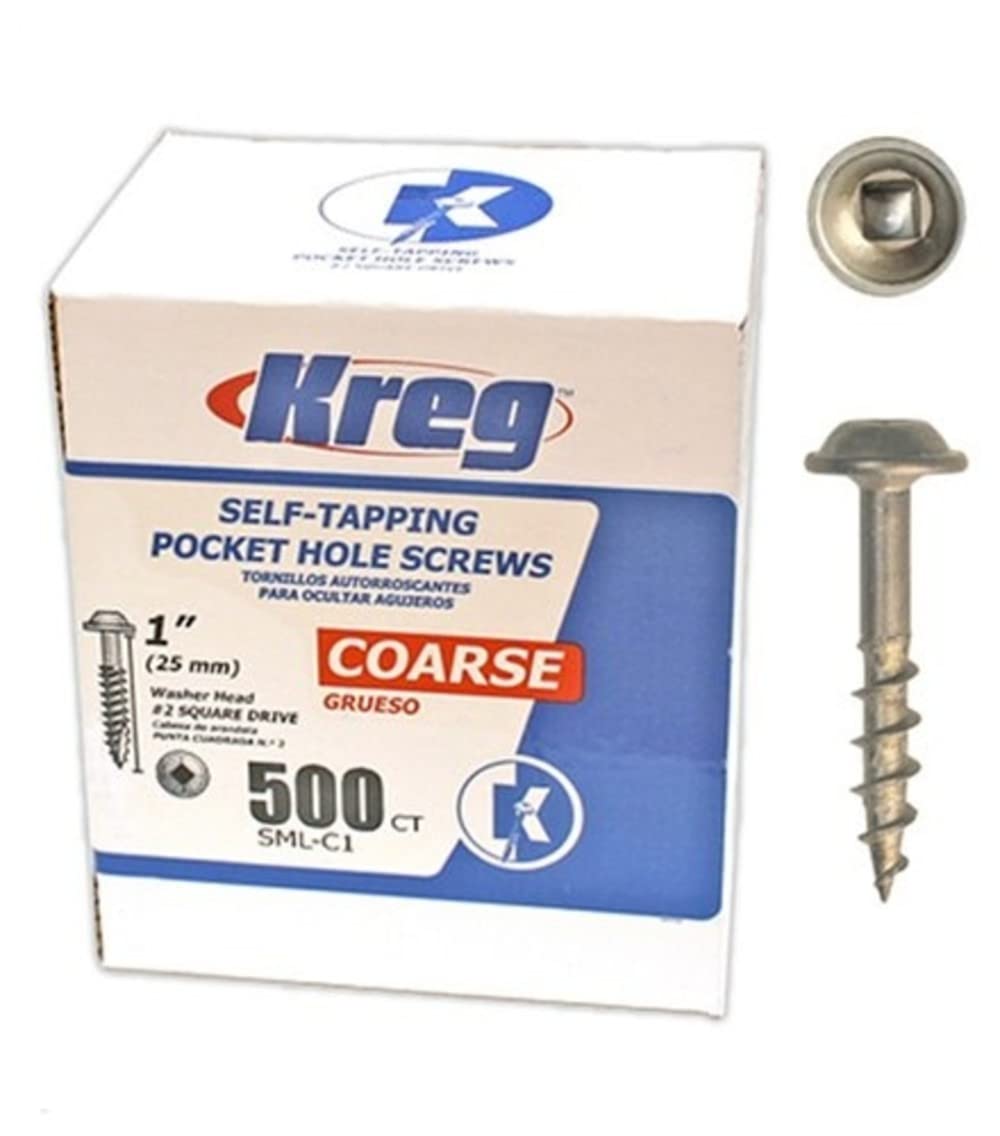 Kreg SML-C1-500 Zinc Pocket Screws, 1 Inch #8 Coarse Thread, Maxi-Loc Head (500 Count)