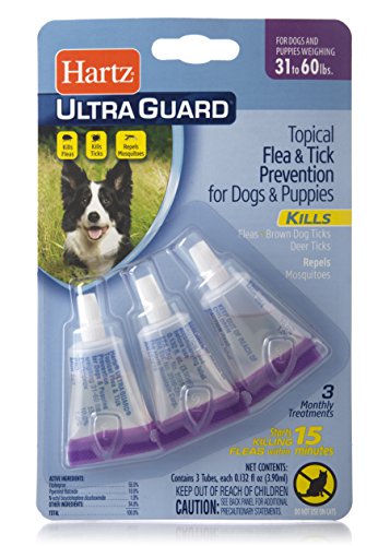 Hartz UltraGuard Flea & Tick Drops for Dogs & Puppies 31-60lbs - 3 Monthly Treatment