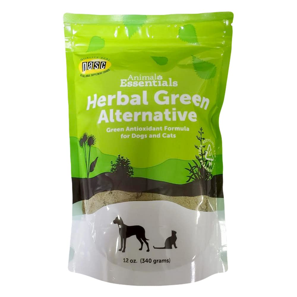 Animal Essentials Herbal Green Alternative for Dogs & Cats - Super Greens Powder Herbal Supplement with Spirulina, Antioxidants, Chlorophyll - 12 Oz