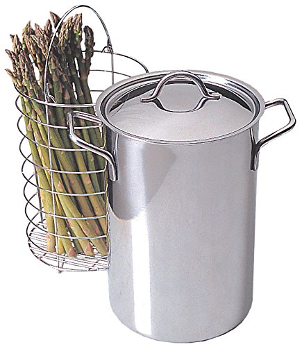 RSVP International Endurance Kitchen Cookware Collection Stainless Steel Asparagus Steamer Pot & Lid with Chromed Steel Basket Insert, 3 Quart Capacity, 5.5" Diameter