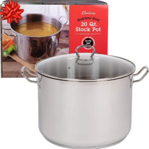 camerons 20 quart stock pot with lid- tri-ply 18/10 professional grade induction ready stainless steel lid & stay cool handles- stick resistant interior- great for cooking christmas dinner & xmas gift