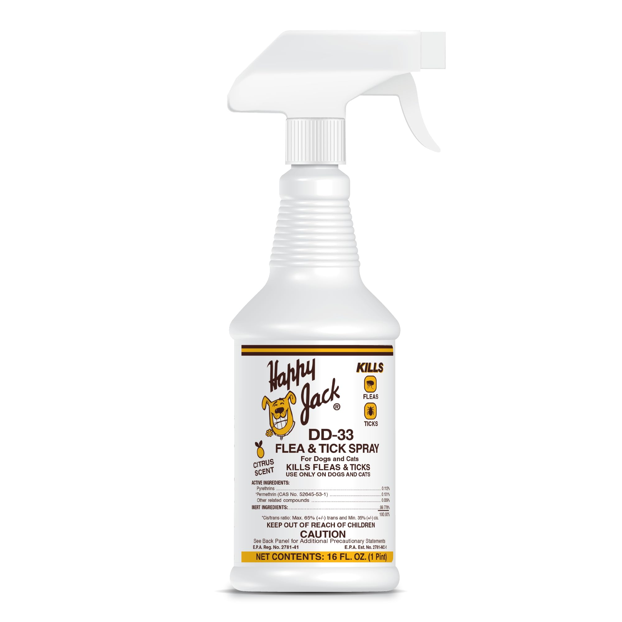 HAPPY JACK DD-33 Flea and Tick Spray for Dog and Cat, Flea Treatment & Control, Water-Based Formula Kills Fleas & Ticks Effectively Yet Gentle on Skin & Hair, 16 oz