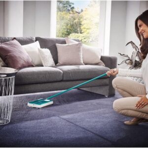 Leifheit Floor Sweeper, Carpet Sweeper,Carpet Sweeper Regulas, Turquoise, with Height Adjustment; 3 Sweeping Brushes; Sweeping Width 22 cm