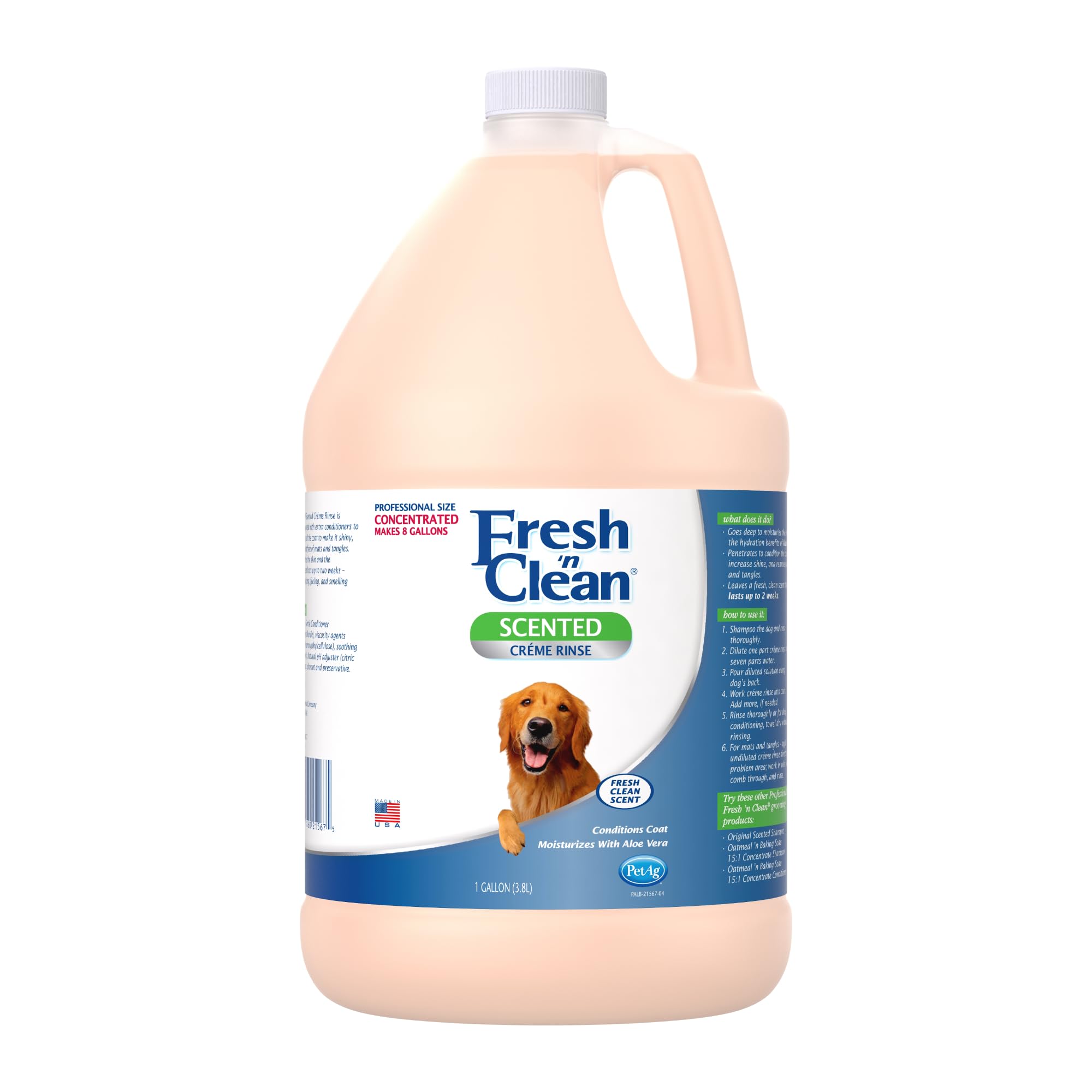 Pet-Ag Fresh ’n Clean Scented Creme Rinse, Classic Fresh Scent (7:1 Concentrate) - 1 Gallon - Conditions Coat and Moisturizes Skin with Vitamin E & Aloe Vera - Soap Free