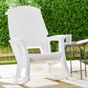 Semco Plastics Rockaway Heavy Duty Resin Rocking Chair, Low Maintenance All-Weather Rocker w/Easy Assembly for Deck & Patio, 600lbs Capacity, White