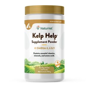 naturvet kelp help plus omegas skin and coat supplement for dogs and cats, powder, made in the usa with globally source ingredients 1 pound