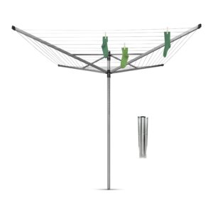 Brabantia Lift-o-Matic Large Rotary Airer Clothesline with Metal Soil Spear, 197 Feet, Silver