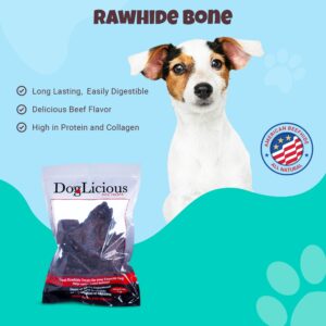 DOG-LICIOUS Rawhide Bone for Dogs, Non-Stain Beef Flavored Dog Chew Treat, Long Lasting Dog Chew (50598)