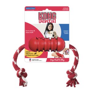 KONG Dental with Rope- for Dog Dental Care - Stuffable Chew Toy - Provides Chewing Outlet & Satisfies Instinctual Needs - Cleans Teeth & Gums - Made with Durable Natural Rubber - for Medium Dogs