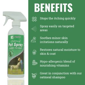 Kenic Oatmeal Itch Relief Spray for Dogs, Soothing, Anti-Itch, Hypo-Allergenic for Sensitive Skin, Restores Moisture, Made in USA