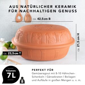 Römertopf Clay Roaster | Non-Stick Dutch Oven | Healthy Clay Pot Cooking | Clay Baker | Versatile Cooking Vessel - 7.3 Quarts (7 Liters) For Up To 8 People