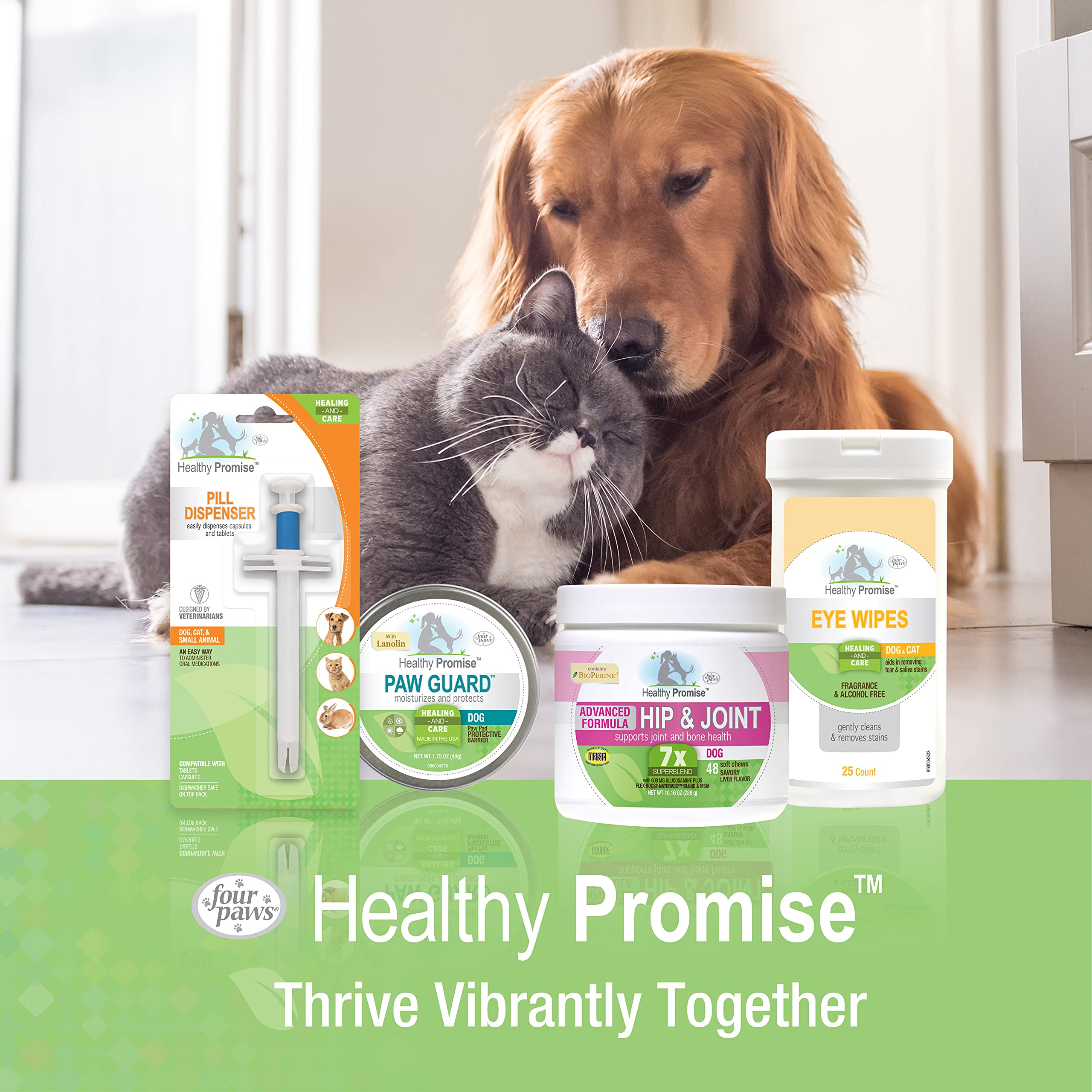 Four Paws Healthy Promise Dog & Cat Supplements & Remedies | Superblend Pre & Probiotic, Skin & Coat, Calming, Immunity, Multivitamin, Hip & Joint