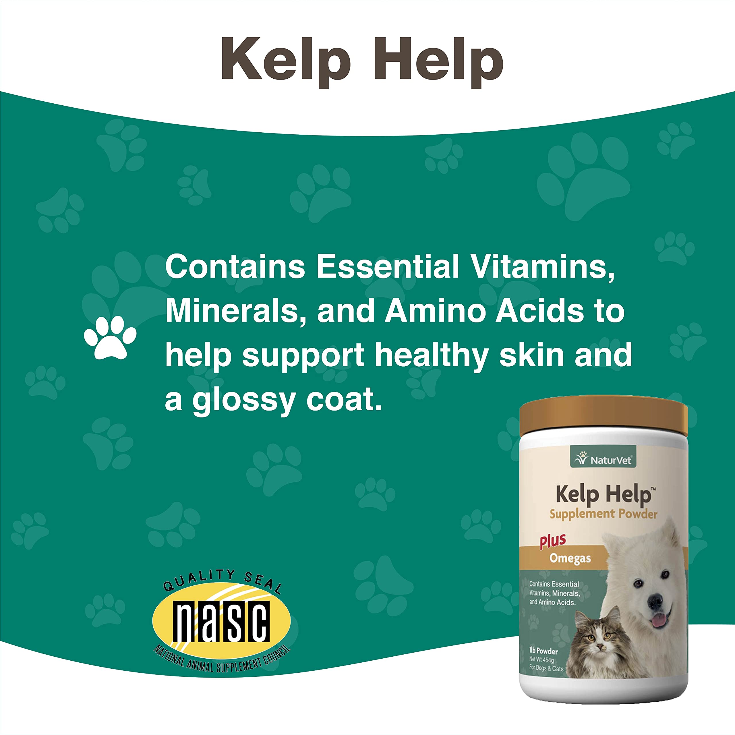 NaturVet Kelp Help Plus Omegas Skin and Coat Supplement for Dogs and Cats, Powder, Made in The USA with Globally Source Ingredients 1 Pound