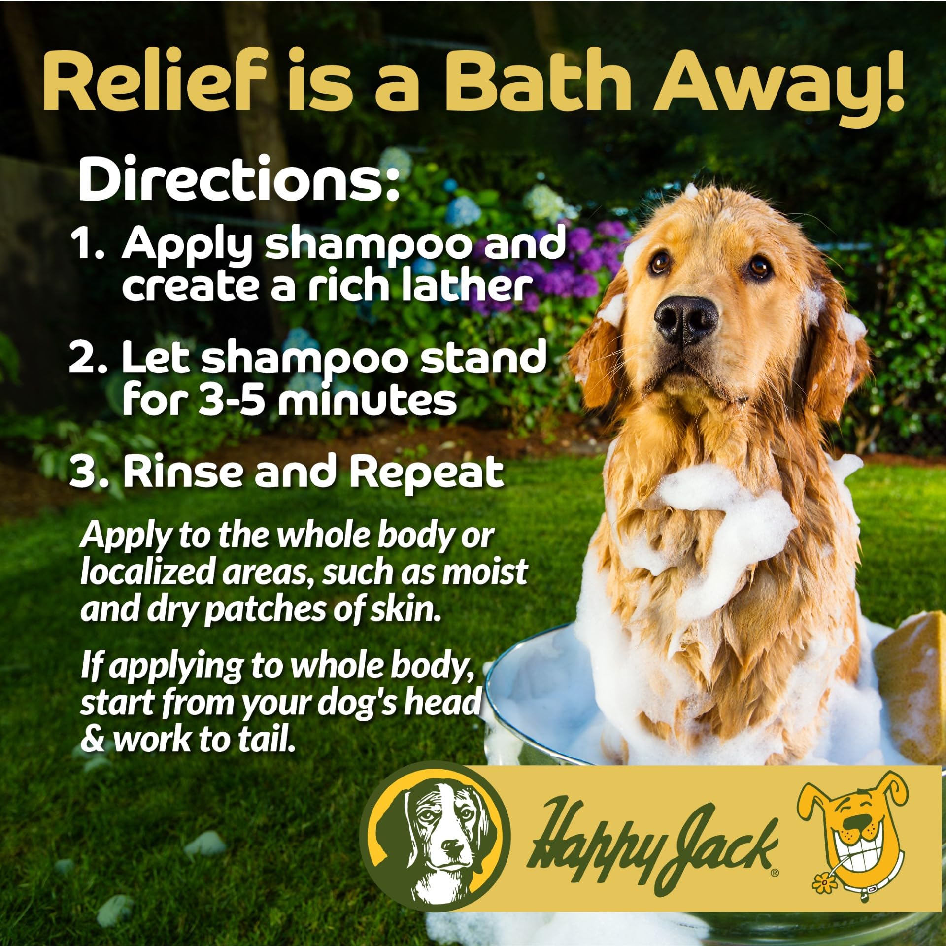 Happy Jack Itch No More Dog Itchy Skin Shampoo & Treatment (12 oz), Flea Bites, Allergies & Itchy Skin Relief, Stops Itching, Scratching & Gnawing on First Application, Healthy Dog Skin & Coat