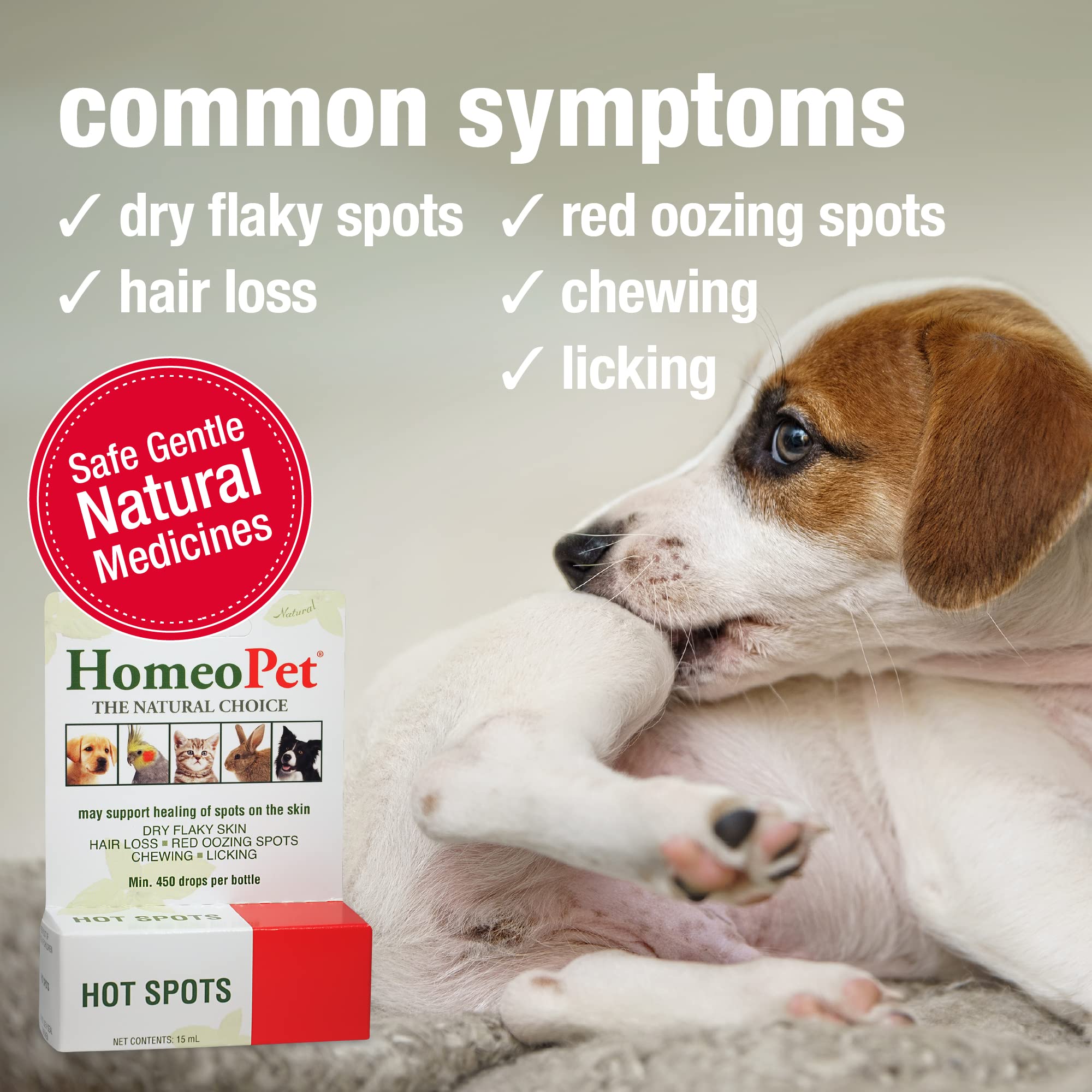 HomeoPet Hot Spots, Safe and Natural Cat and Dog Skin-Soothing Medicine for Red, Irritated, and Flaky Pet Skin, 15 Milliliters