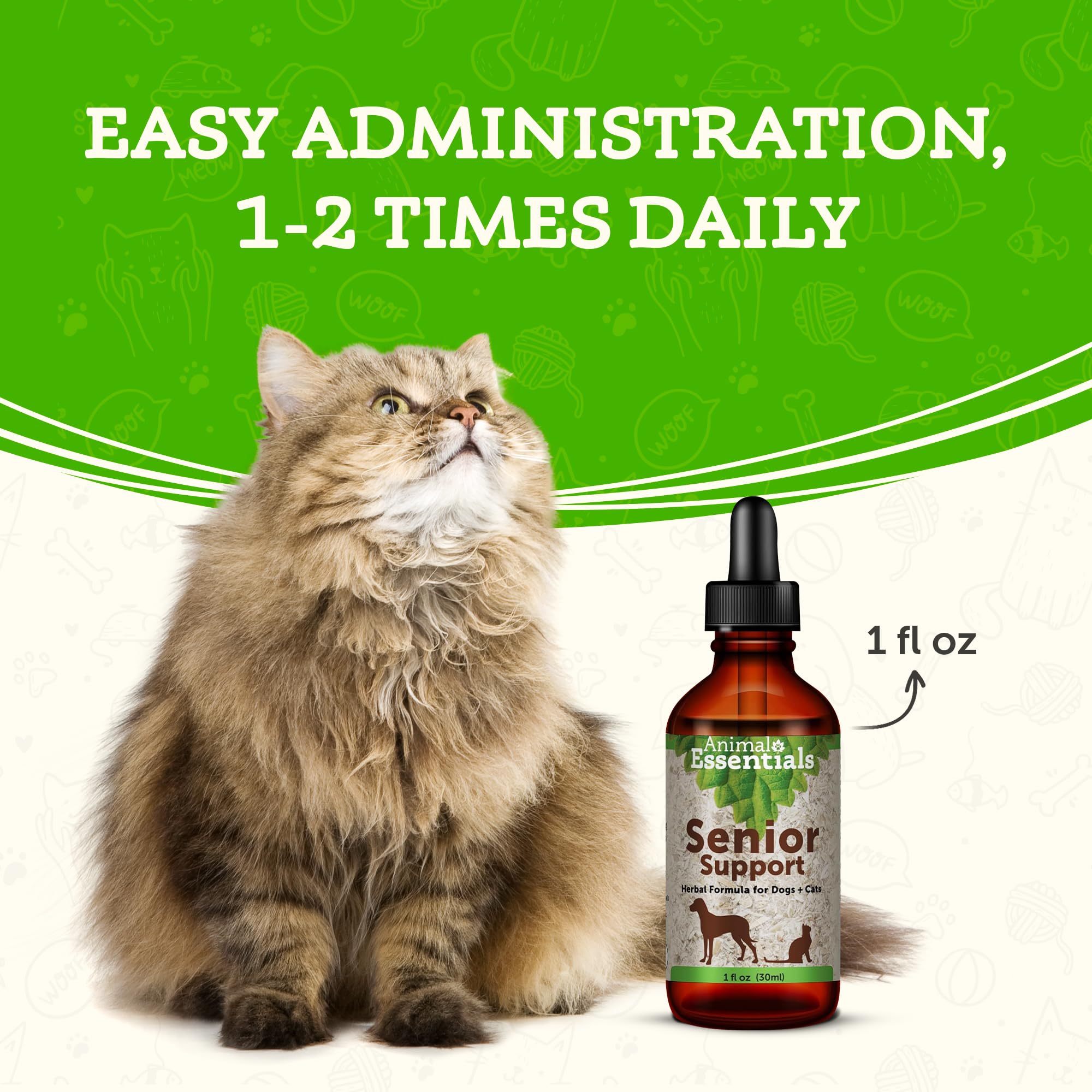 Animal Essentials Senior Support Supplement Dogs and Cats, 1 fl oz - Made in USA Physical and Mental Well-Being