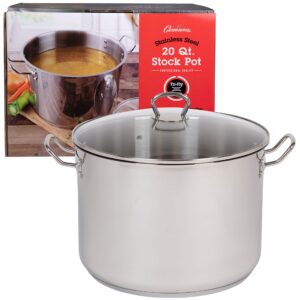 Camerons 20 Quart Stock Pot with Lid- Tri-ply 18/10 Professional Grade Induction Ready Stainless Steel Lid & Stay Cool Handles- Stick Resistant Interior- Great for Cooking Christmas Dinner & Xmas Gift