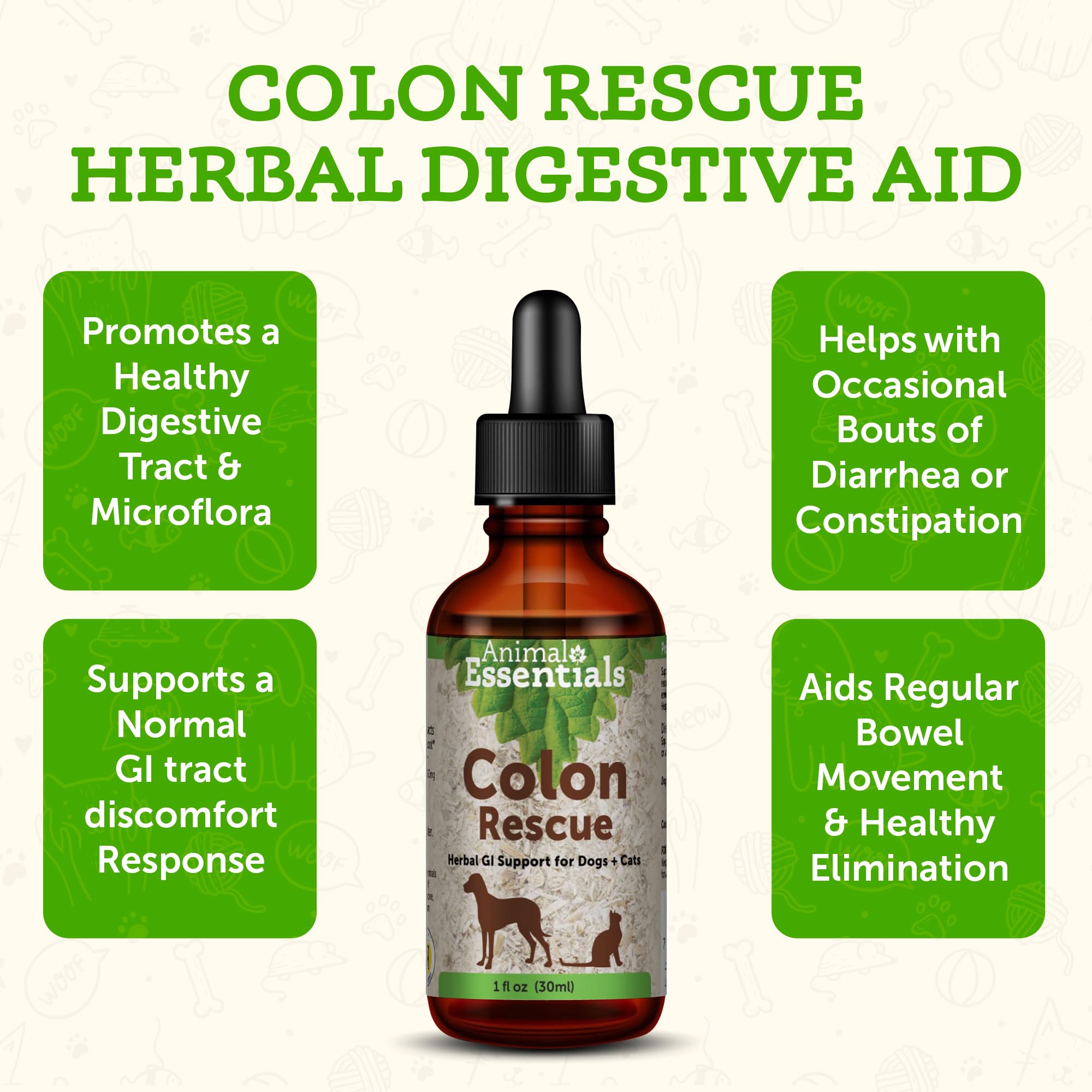 Animal Essentials Colon Rescue for Dogs & Cats - Constipation Relief, Stool Softener with Slippery Elm, Marshmallow Root, Licorice Root - 1 Fl Oz