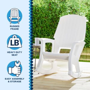 Semco Plastics Rockaway Heavy Duty Resin Rocking Chair, Low Maintenance All-Weather Rocker w/Easy Assembly for Deck & Patio, 600lbs Capacity, White