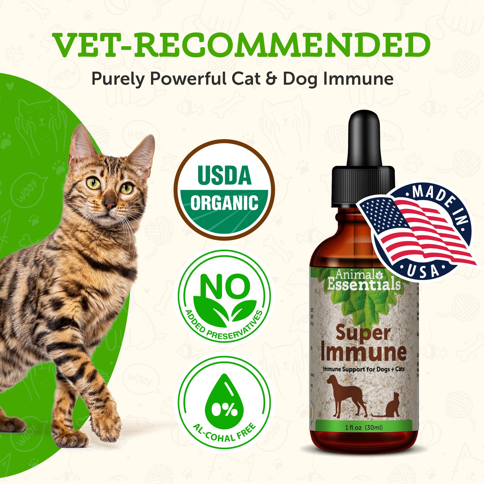 Animal Essentials Super Immune for Dogs & Cats - Immune System Support Supplement, Echinacea, Eleuthero, Olive Leaf Extract, Liquid Drops - 1 Fl Oz