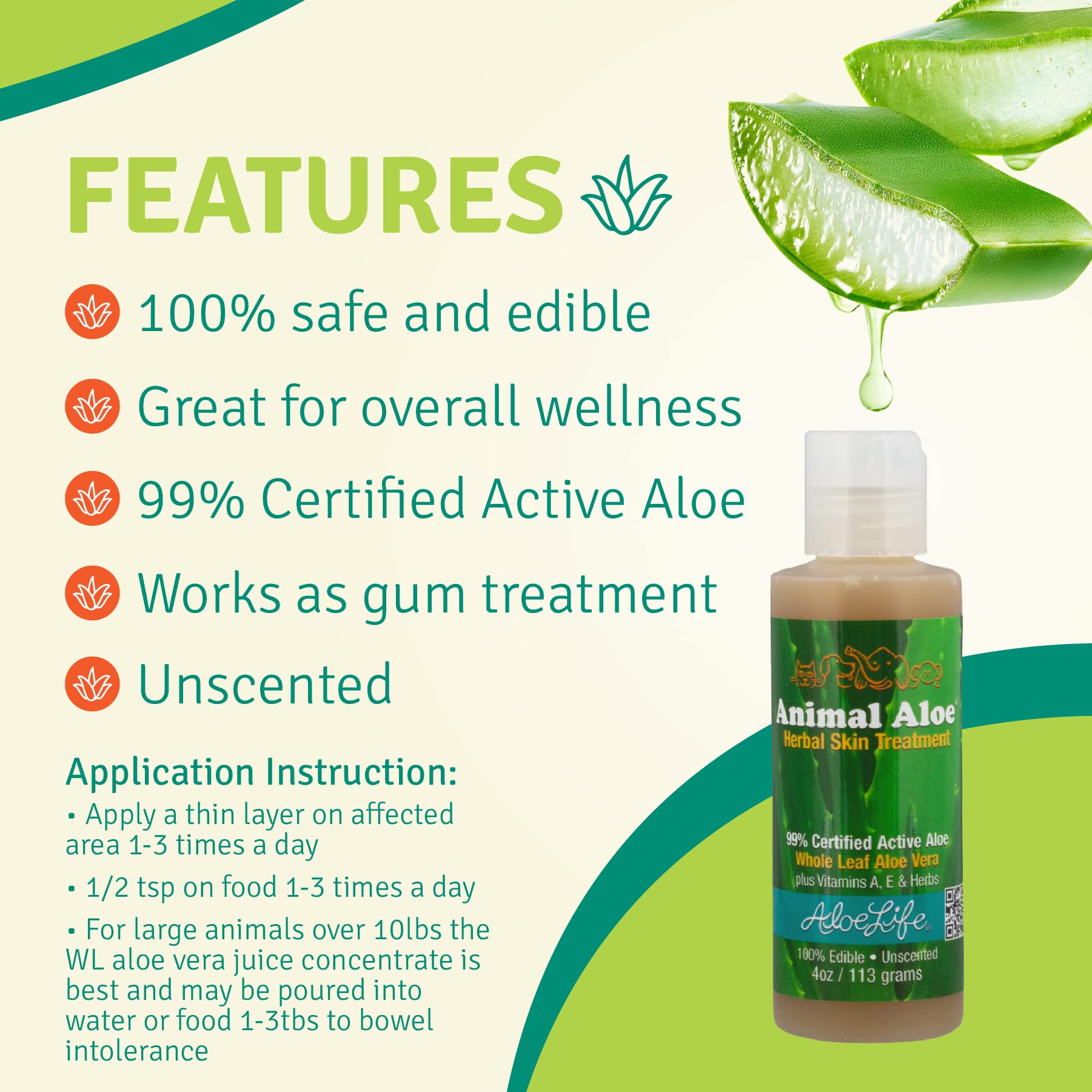 Aloe Life - Animal Aloe, Pet-Safe Digestive Aid & Skin Treatment Gel, Helps to Soothe Hotspots, Flea Bites & Irritation, Supports Your Pet’s Digestive Health & Overall Wellness, Fragrance-Free (4 oz)